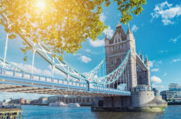 A landscape of Tower Bridge, London, on a sunny day