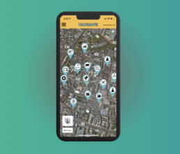 A Map of the GPS treasure hunt on an iPhone screen